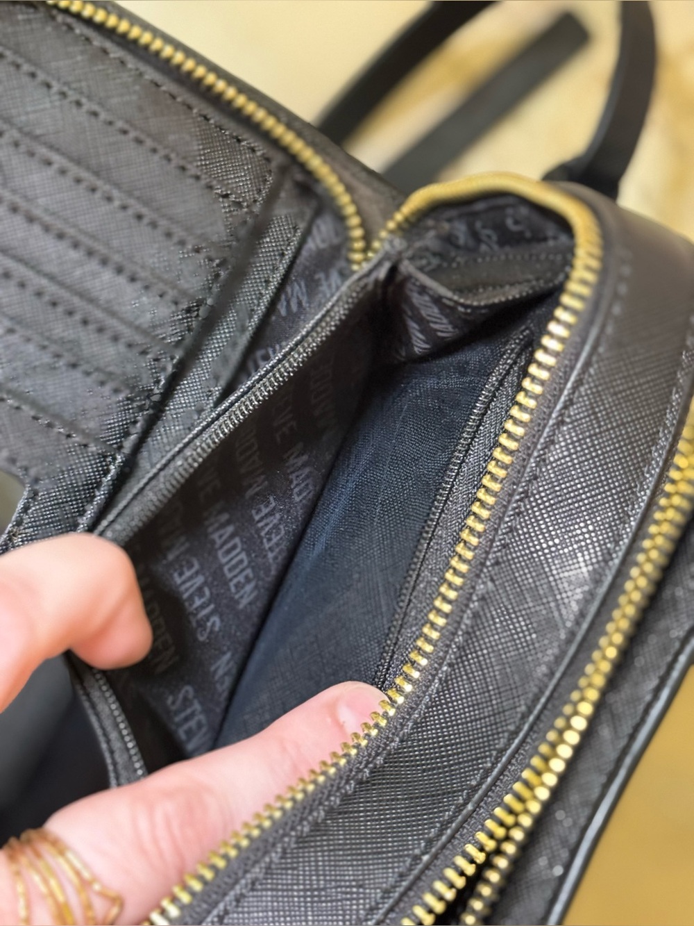 Steve Madden Black Crossbody with Gold Bar Accent - Picture 8 of 11